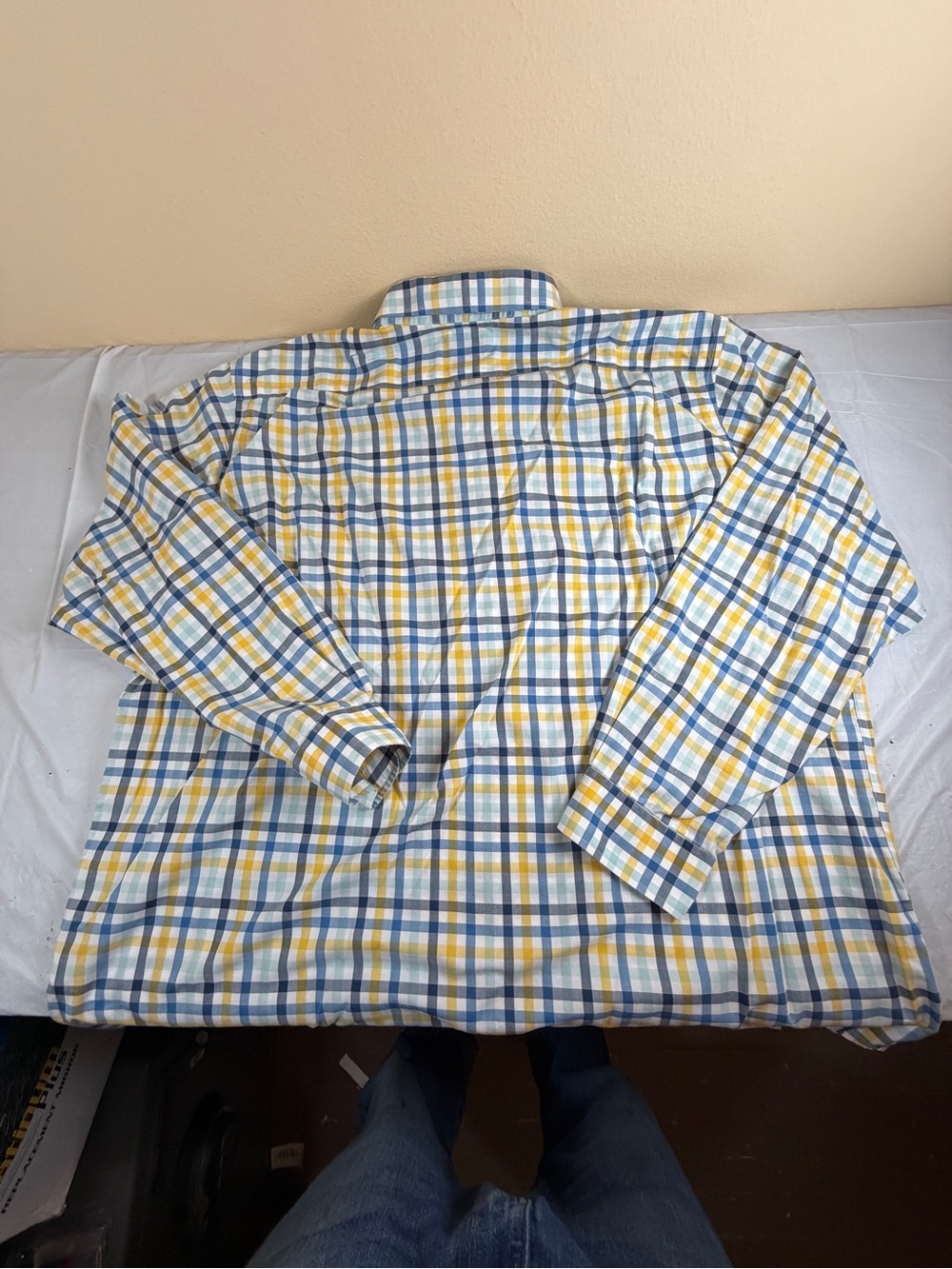 L.L. Bean Men's Yellow, Blue & White Plaid Button-Down Shirt - Picture 3 of 6